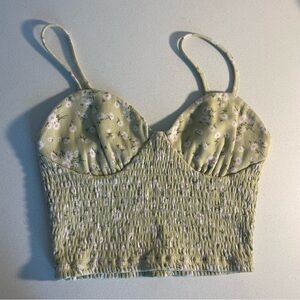 Forever 21 Olive Green Floral Smocked Crop Cami, small